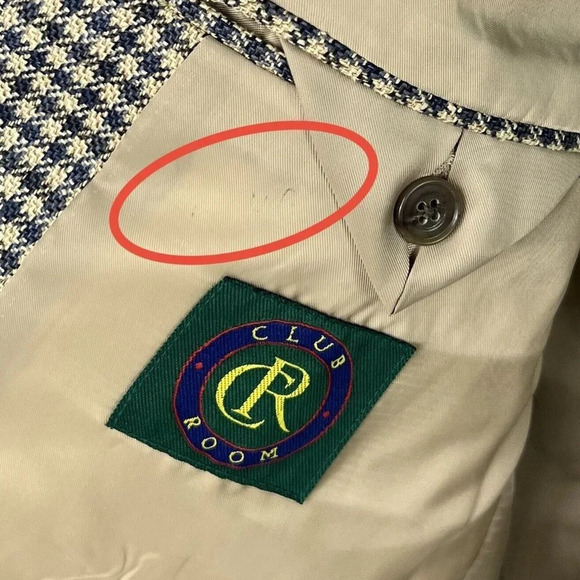 Club Room Pantex Silk Wool Blend Mens 42R Blazer Jacket Coat Brown Blue Gingham - Picture 11 of 11